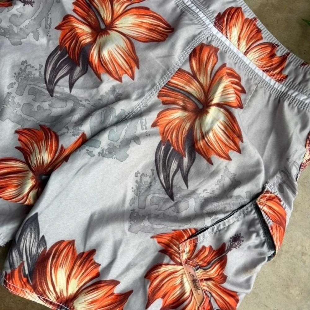 Vintage Y2K Orange grey billabong floral swim trunks size 32